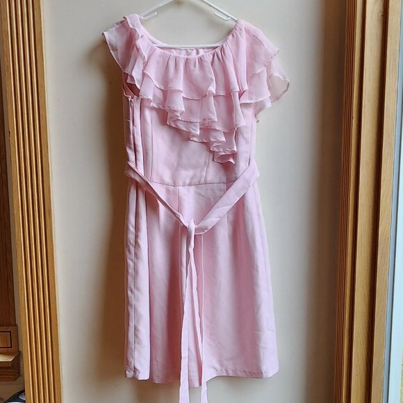 Pink Ruffled Sleeveless Belted Dress Size 14 - Picture 8 of 15